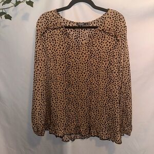 Ann Taylor Tan Leopard Print Ruffle Hem Blouse